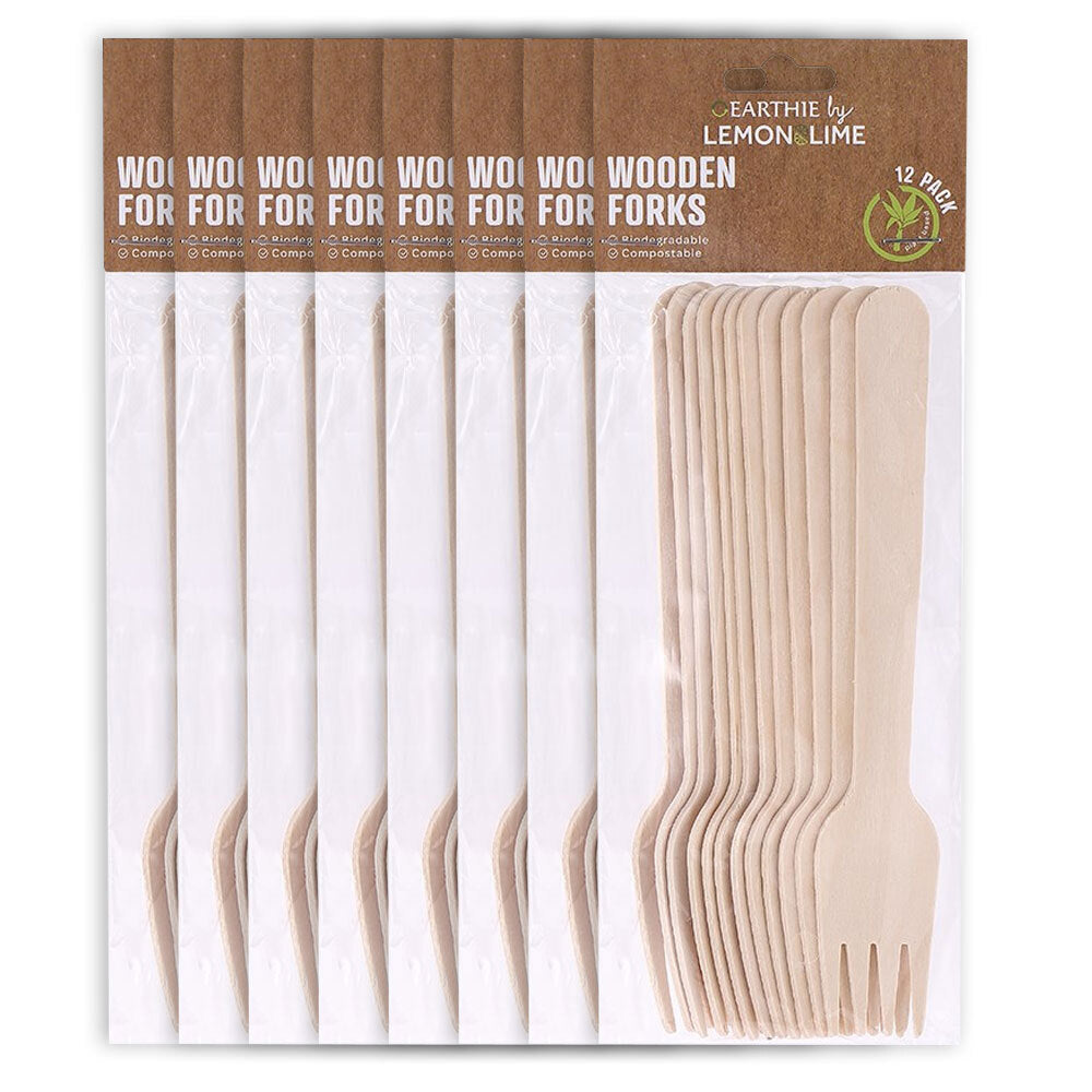 Lemon & Lime Eco Wooden Forks 15.5cm 12pk